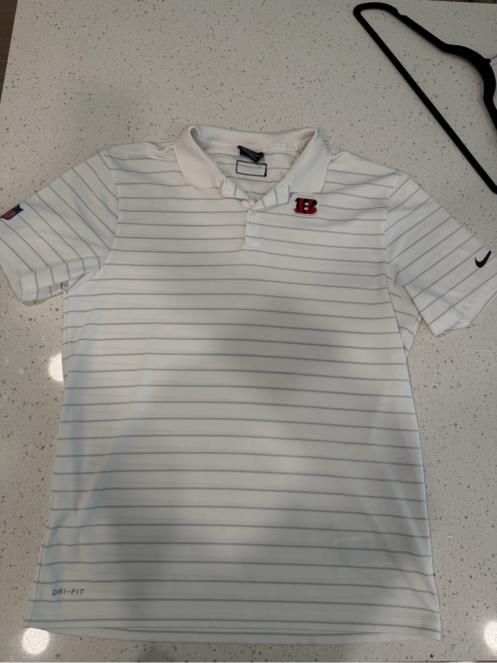 Nike Dri-fit Polo with Light Gray Stripes and Bengals Logo